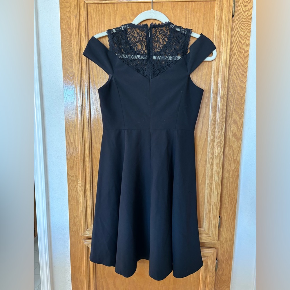 Rebecca Taylor black off shoulder dress with lace detail size 2